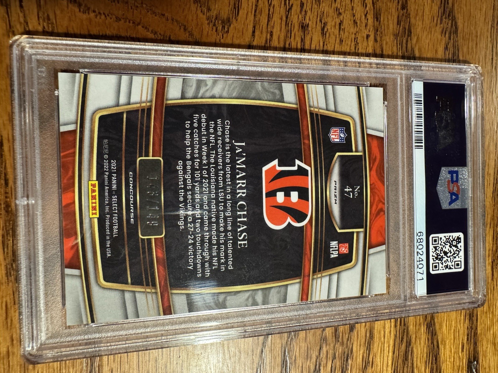 2021 Panini Select Football Ja’marr Chase Bengals Maroon Prizm /149 PSA 10 view 2