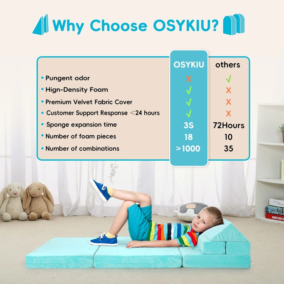 Sofá para niños, sofá seccional modular de 18 piezas, sofá de juego de espuma, terciopelo lavable suave,... Foto 3 de 4