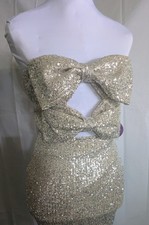 Windsor Natural/ Light Gold Sequin strapless Mini Bow Dress Formal XS NWT