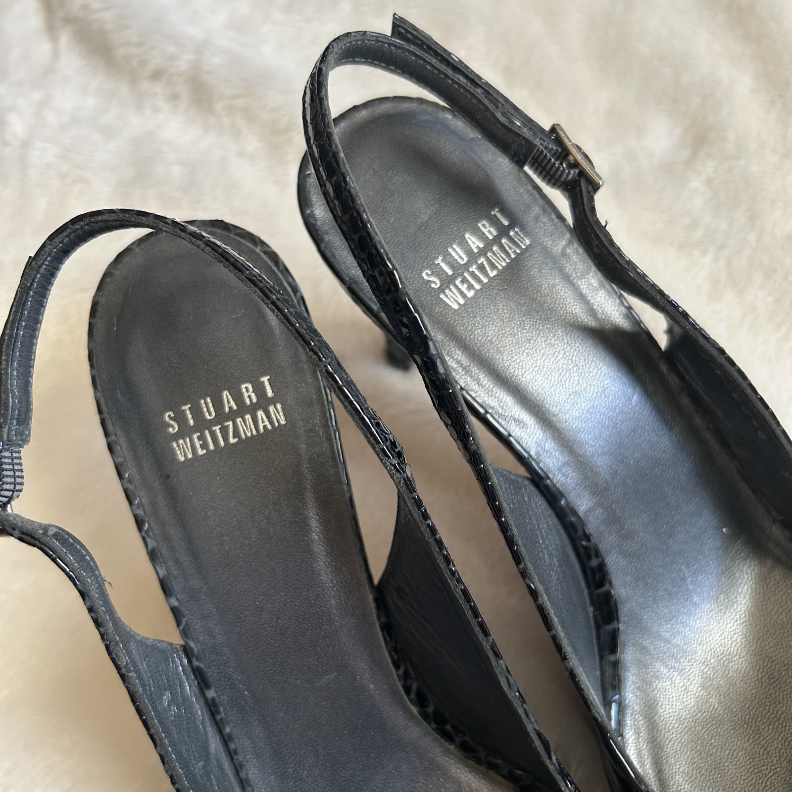 Stuart Weitzman black python embossed leather pee… - image 4