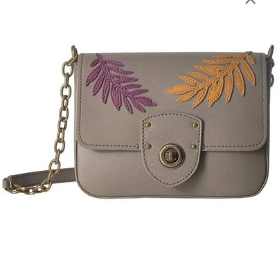 Ralph Lauren Millbrook Gray Leaves Chain Cow Leather Small Crossbody Bag Purse