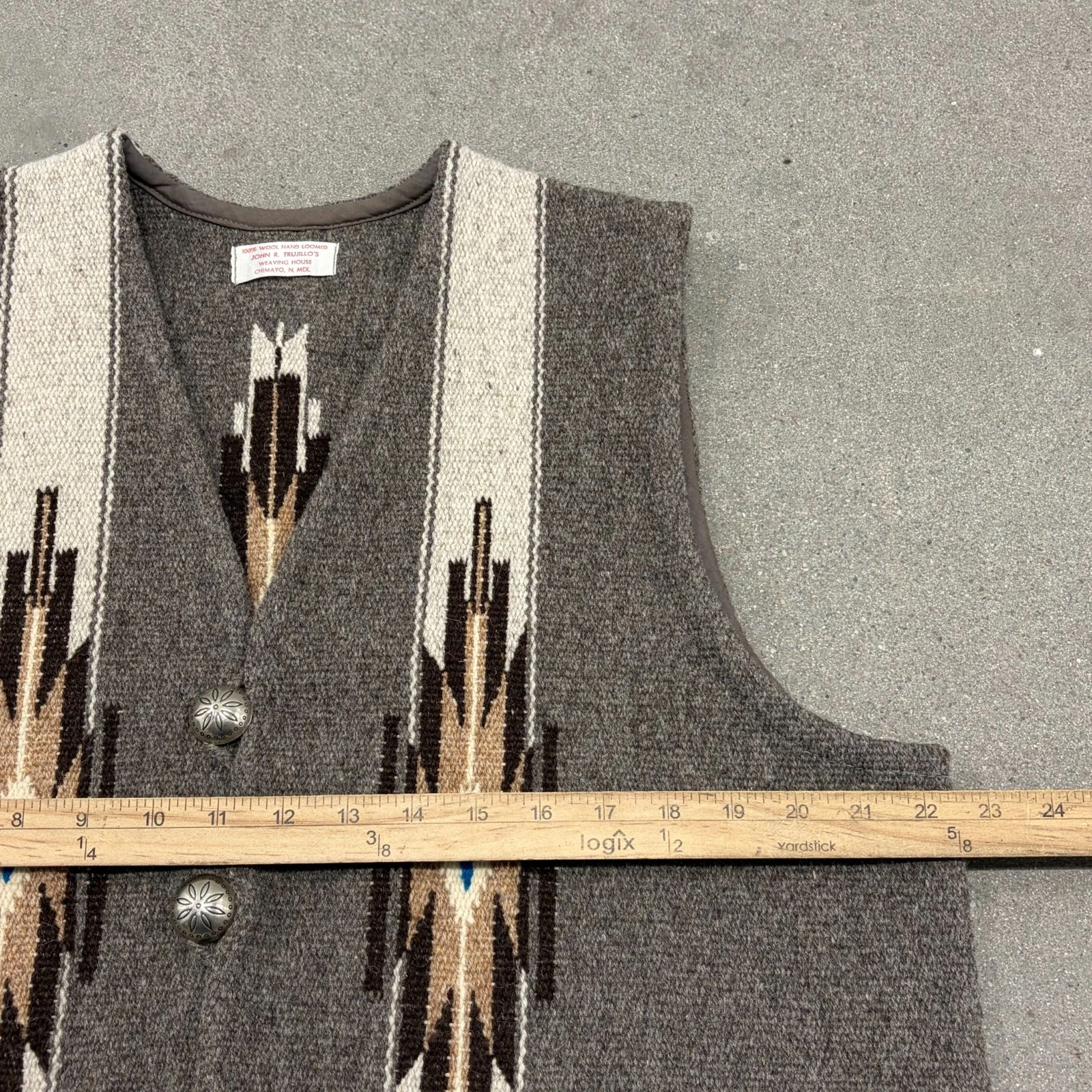 Vintage John R. Trujillo Chimayo Hand Woven Vest Mens Gray Wool Southwestern image 3