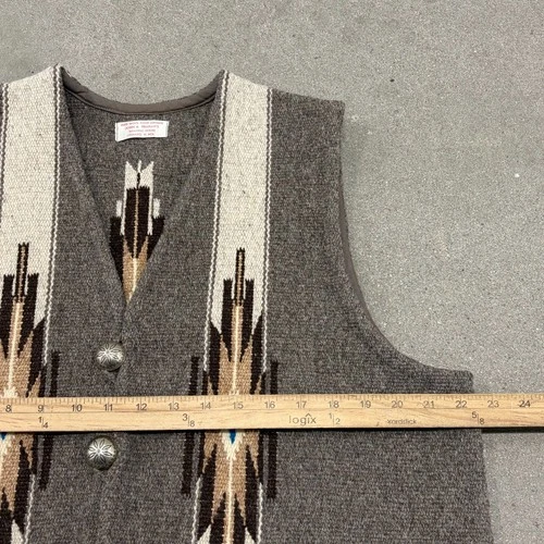 Vintage John R. Trujillo Chimayo Hand Woven Vest Mens Gray Wool Southwestern image 3