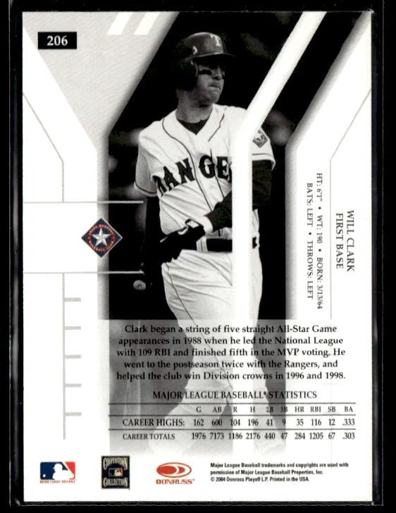 L24,197 -  2004 Donruss Elite Extra Edition #206 Will Clark RET /1000 - Image 2 of 2