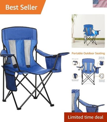 Luxury Large Camping Chair with Mesh Back and Beverage Cooler - Portable Comfort