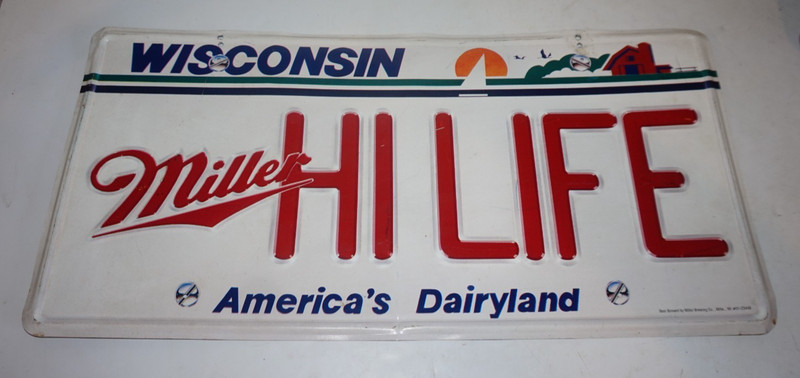 VTG Wisconsin Miller Hi Life Beer Giant License Plate Metal Sign 23x12