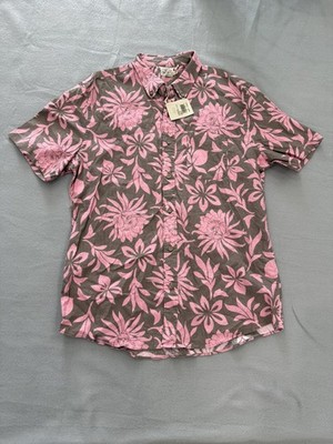 Faherty Short Sleeve SS Breeze Shirt L  Cedar Beach Blossom Floral Pink/Gray NWT