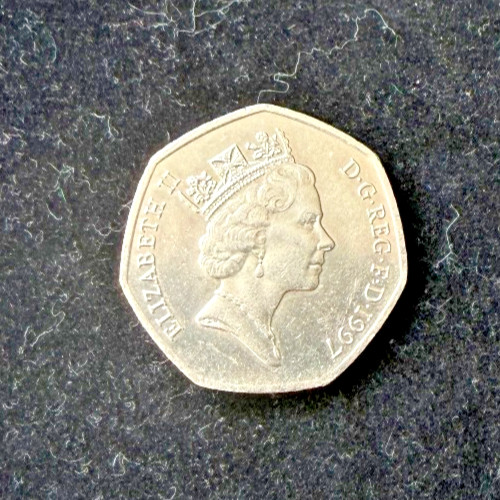 1997 Queen Elizabeth II D.G.REG.F.D.RARE 50 Fifty Pence UK Coin Collector, C/N
