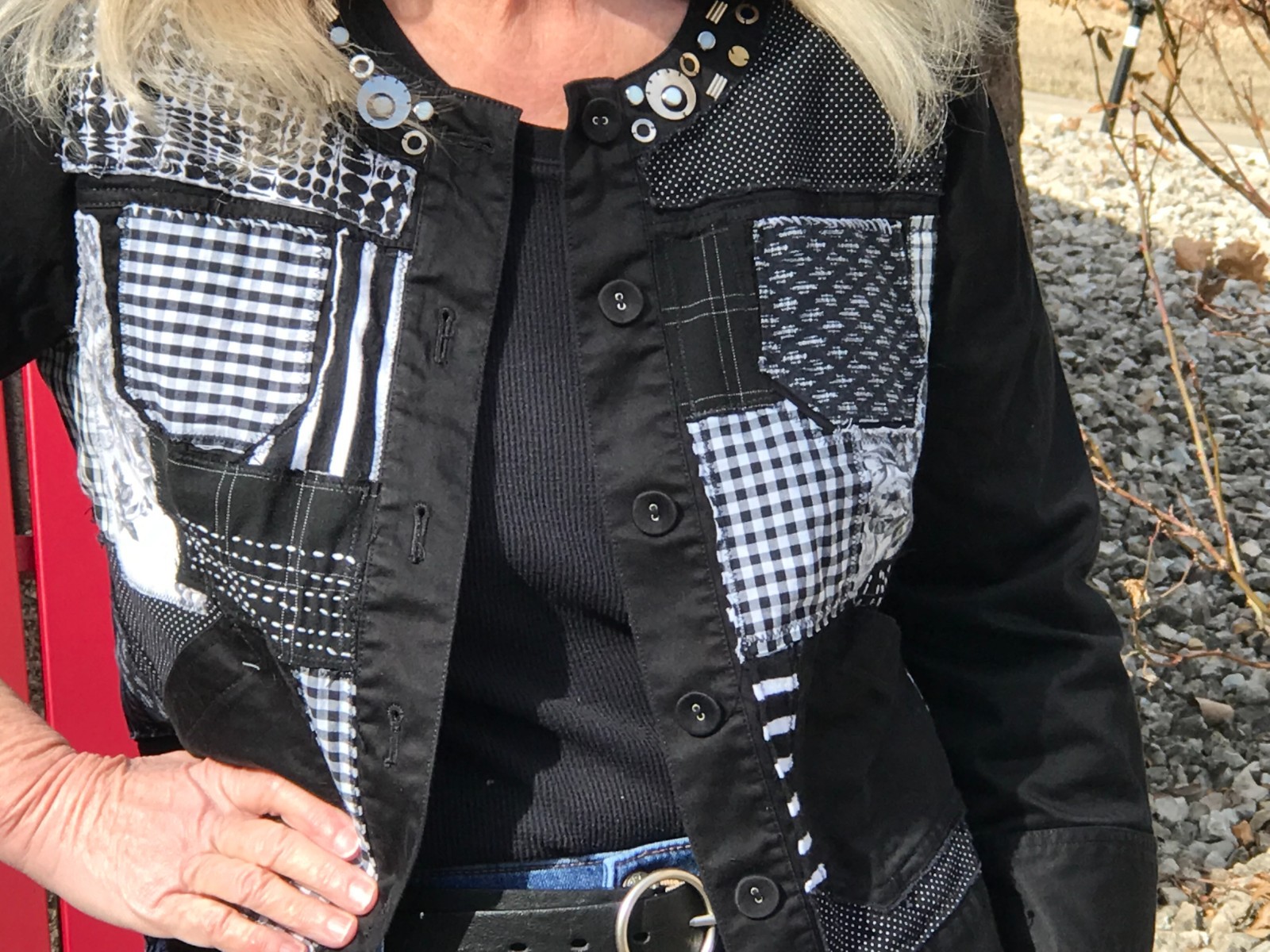 Boho Patchwork Jacket: Upcycled Sashiko Black Whi… - image 10