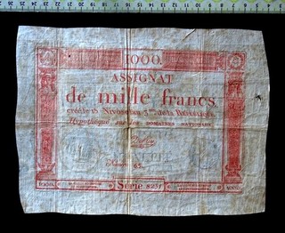 (USA 16.48 ) French Banknote Assignat 1000 Francs Year : 1793 .
