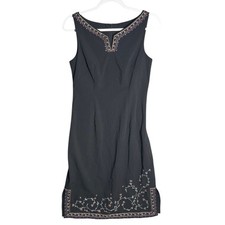 BCBGMaxazria Sz 4 Floral Embroidered Sleeveless Knee Length Dress Black Boho