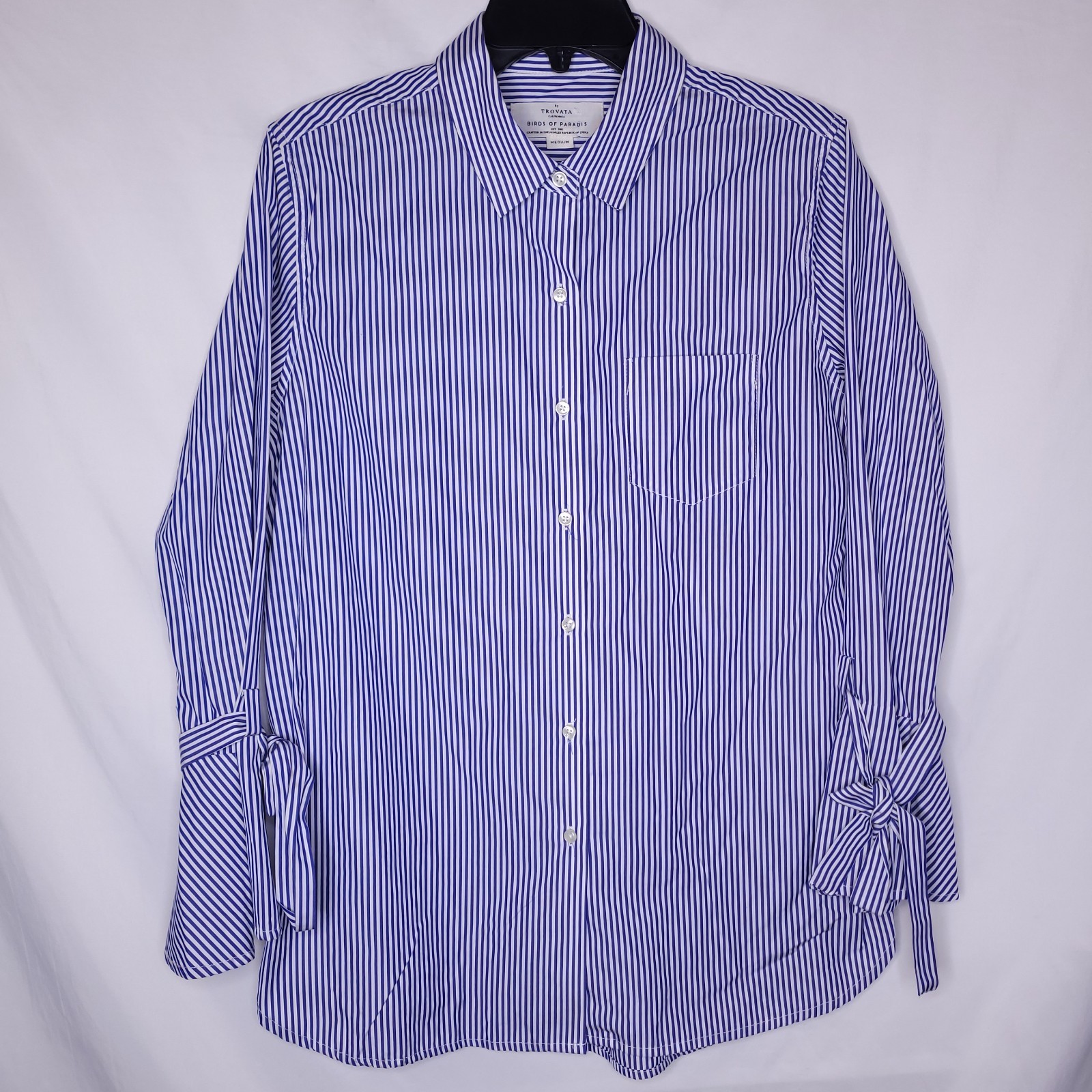 Trovata Birds Of Paradise Top Medium Striped Blue, White Tie Sleeve