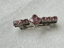 Vintage Pink Rhinestone Barrette Hair Clip Silver Tone Metal Women's Accessory
