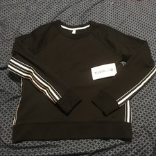 Athleta 24/7 Striped Crewneck Sweatshirt Womens SMALL Black Fleece Pullover NWT