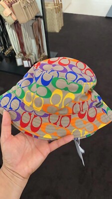 COACH unisex's Pride RAINBOW SIGNATURE BUCKET HAT c9122 ( Super