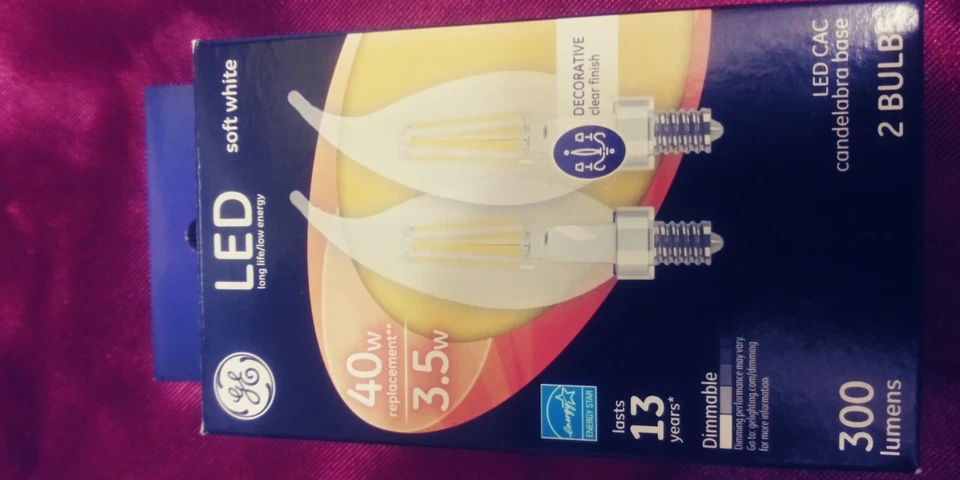 14- GE LED Soft White 40w/3.5w Decorative Clear Candelabra LED CAC Bulbs - Image 2 of 3