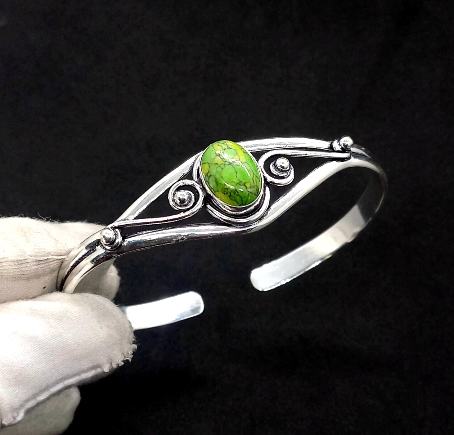 VALENTINO Bracciale in argento sterling 925 pietra preziosa turchese verde fatto a mano regolabile