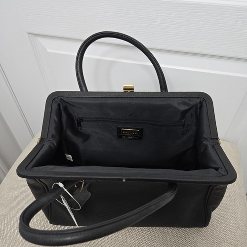 Danier Leather Bag Pebbled Black Leather Doctor Bag Top Handle New With Tag - Picture 10 of 10