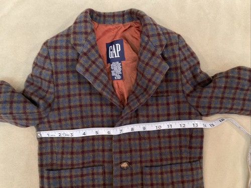 Gap Xs Boys Wool Jacket Blazer Brown Red Blue Plaid - Picture 4 of 5