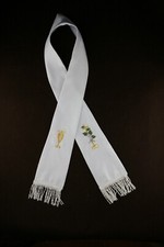 White Satin Stole Sash Baptism Christening Embroidered piece for baby Toddler