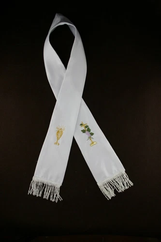 White Satin Stole Sash Baptism Christening Embroidered piece for baby Toddler