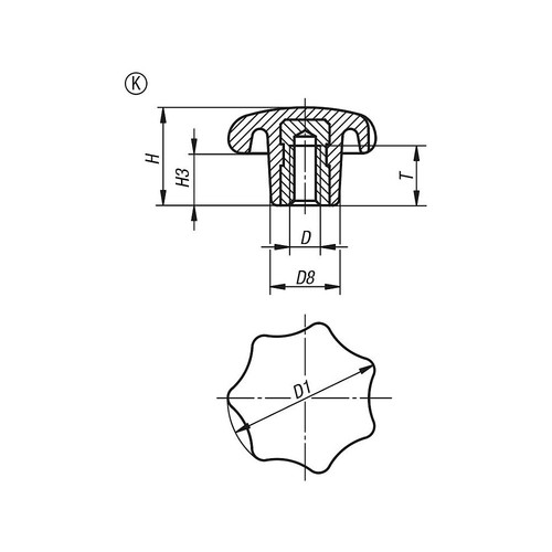 Sterngriff DIN 6336 B Ø50 M10 x 50 Duroplast Stahl verzinkt - Bild 2 von 2