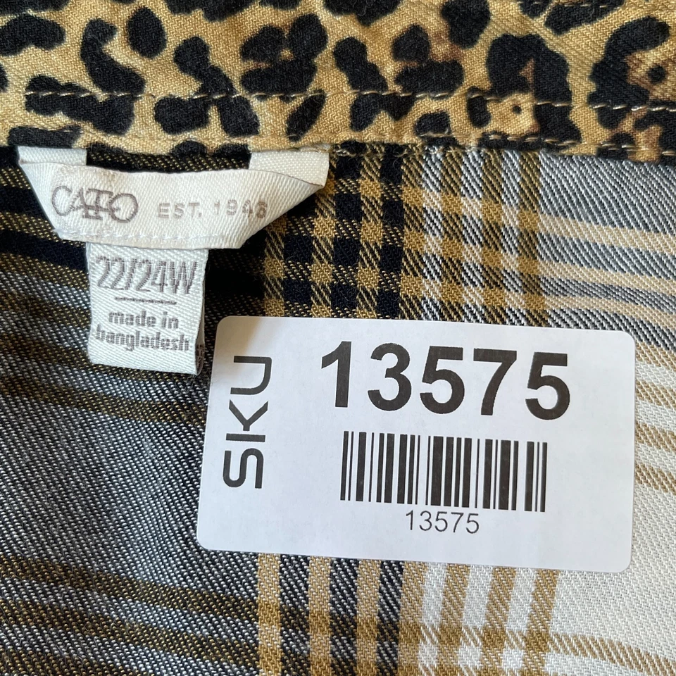 Top de mujer Cato talla 22/24W marrón a cuadros estampado animal 100 % rayón manga lengüeta enrollable Foto 2 de 4