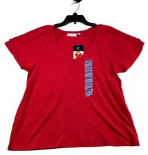 Rafaella Blouse Womens size Large Red Short Sleeve Vneck Casual Top New