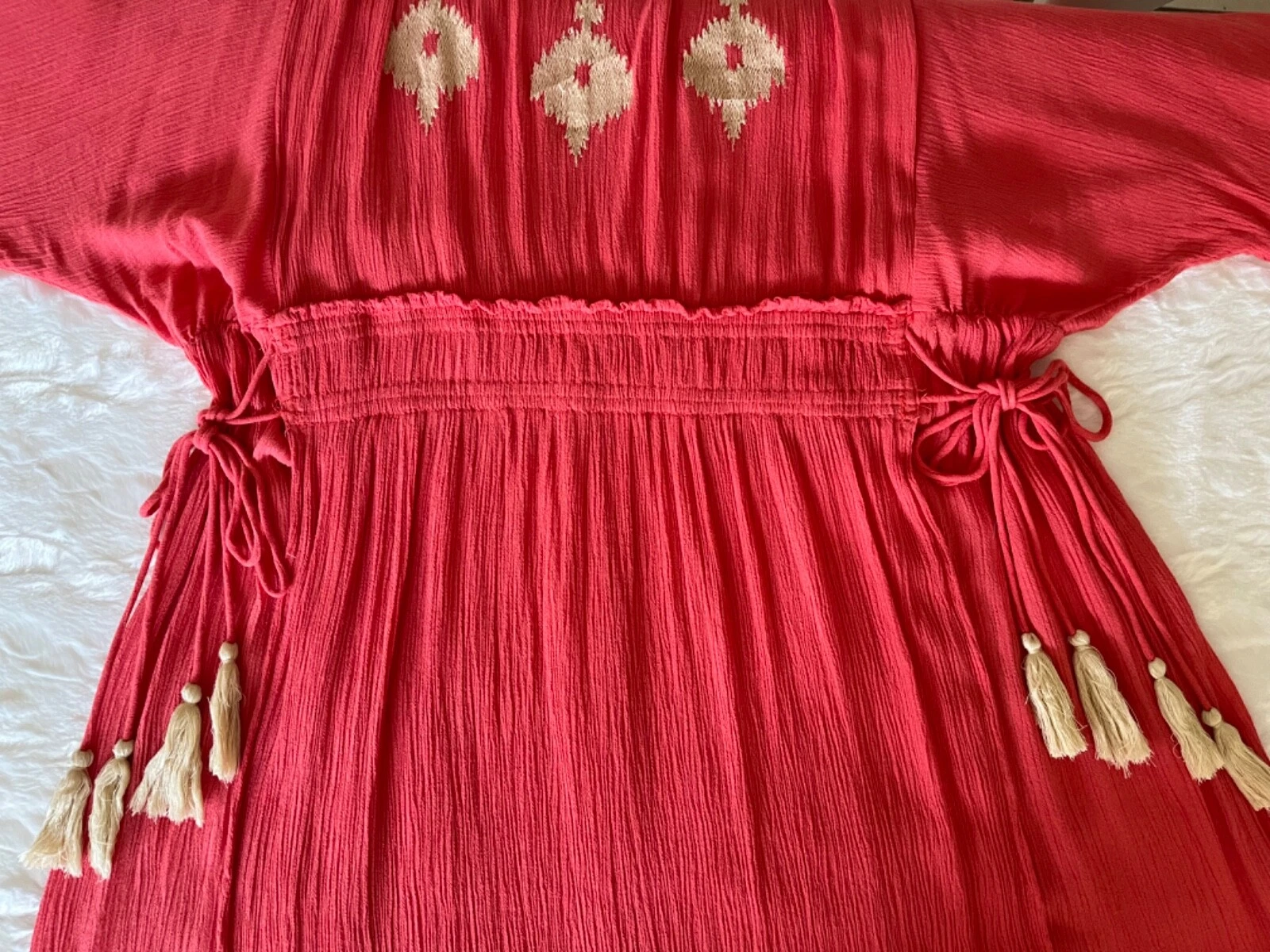 OFF WHITE Abito Sand & Spirit taglia M corallo bianco sporco ricamato nappa manica 3 4 boho