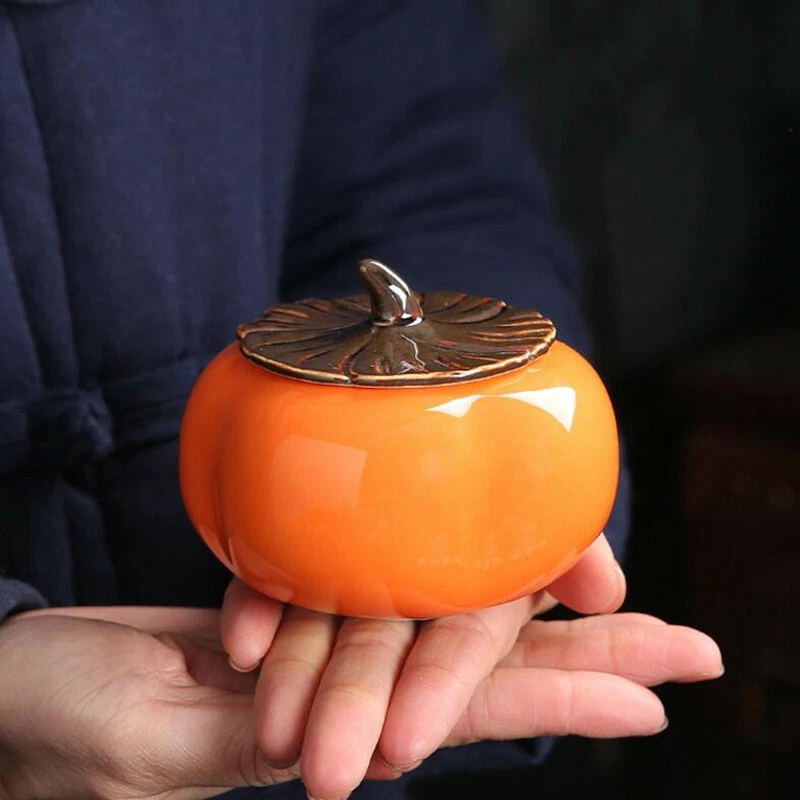 3.5inch Ceramics Persimmon Tea Jar Tea Bag Storage Box Sealed Porcelain Caddy