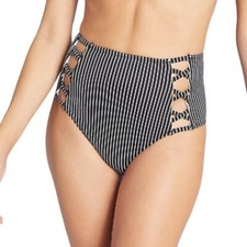 NEW Shade  Shore Women  s Medium Coverage High Waist Strappy Bikini Bottom Sz M
