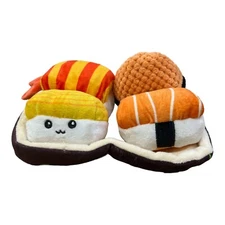 Yummy 4 Pack Sushi Plush for Toss and Fetch Squeaker and Crinkle Chew Level 3