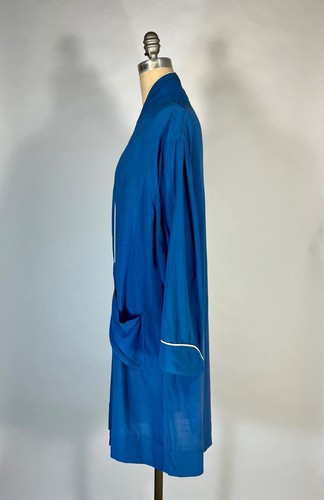 Vintage 1940's-50's blue slub SILK and rayon blend lounging robe by ELITE size M - Picture 4 of 18