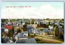 Chippewa Falls Wisconsin Postcard Bird's Eye View Exterior Building 1908 Vintage