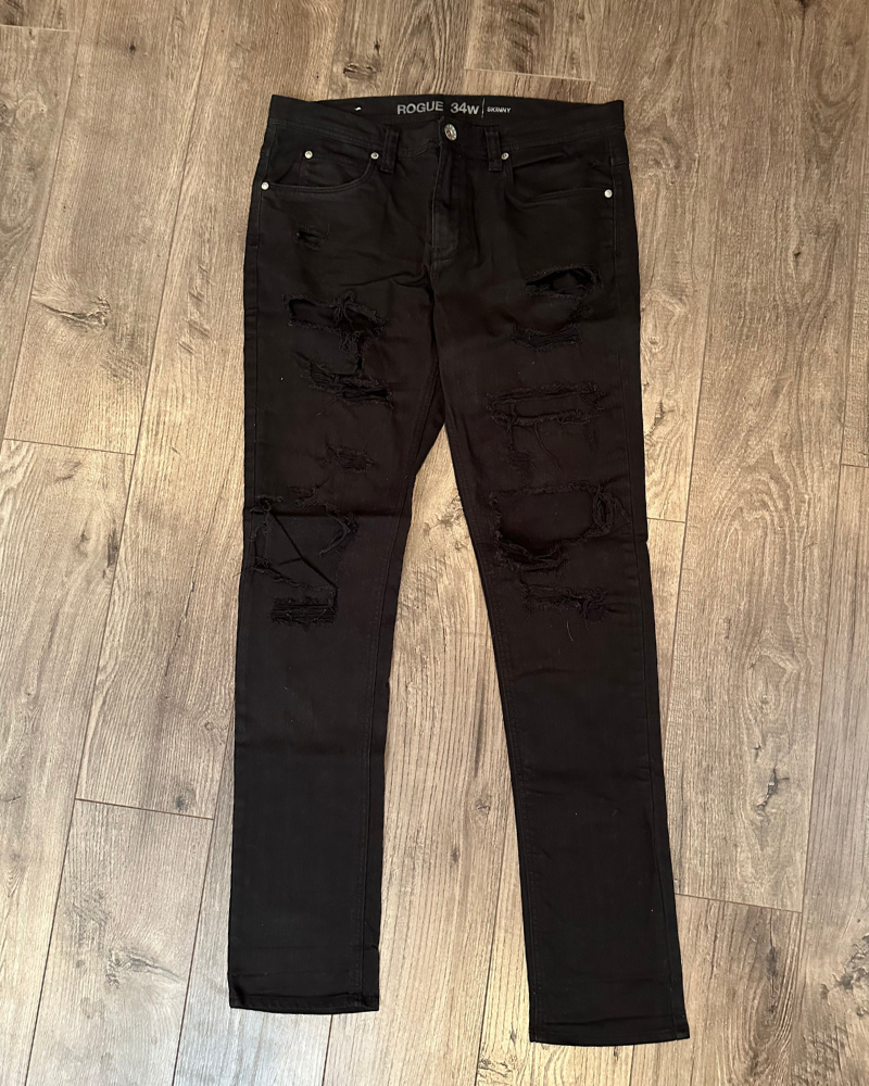 Rogue Men's Distressed Black Denim Skinny Jeans Size 34x33