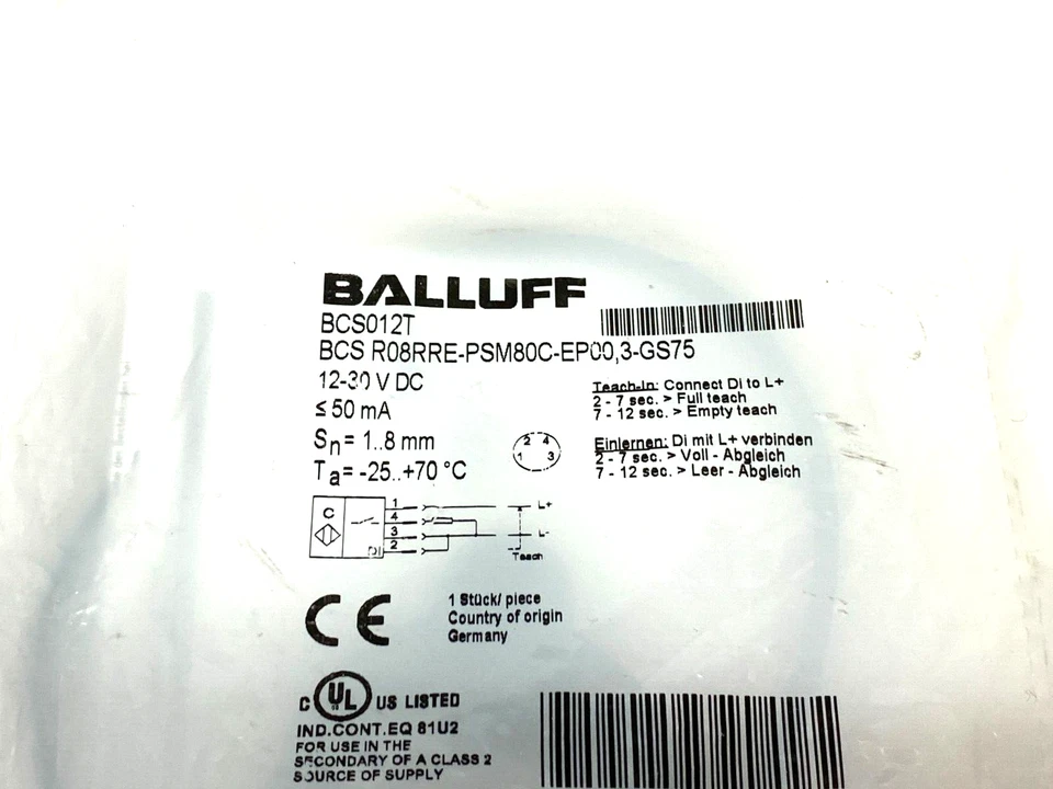 Balluff BCS R08RRE-PSM80C-EP00,3-GS75 Capacitive Proximity Switch Sensor BCS012T - Image 4 of 4