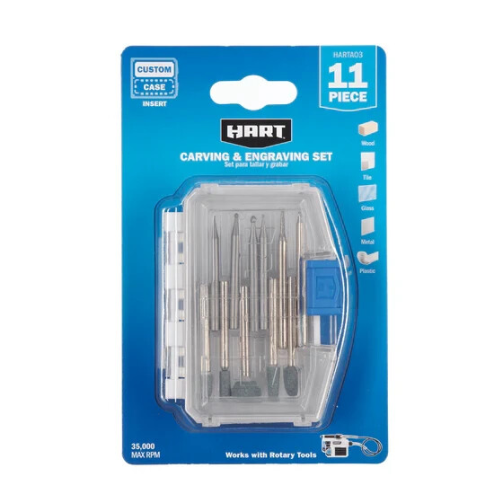 HART 11 Piece Rotary Tool Accessory Kit – 1/32" Inverted Cone Burr Engraving Car