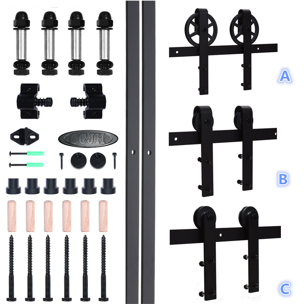CCJH Sliding Barn Door Hardware Track Roller Kit (5FT-20FT) Single/Double Door