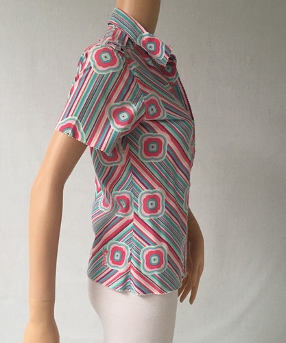 Y2K 2001 MAMBO Türkis Pink Multi Psychedelic Bluse UK 10 Festival Rave - Bild 7 von 11