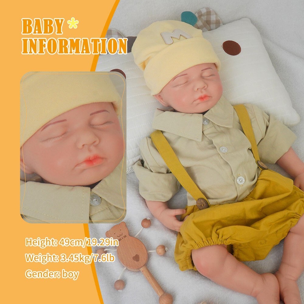 Reborn Realistic Newborn Baby Dolls 19.29in Silicone Real Toddler Boy Lifelike