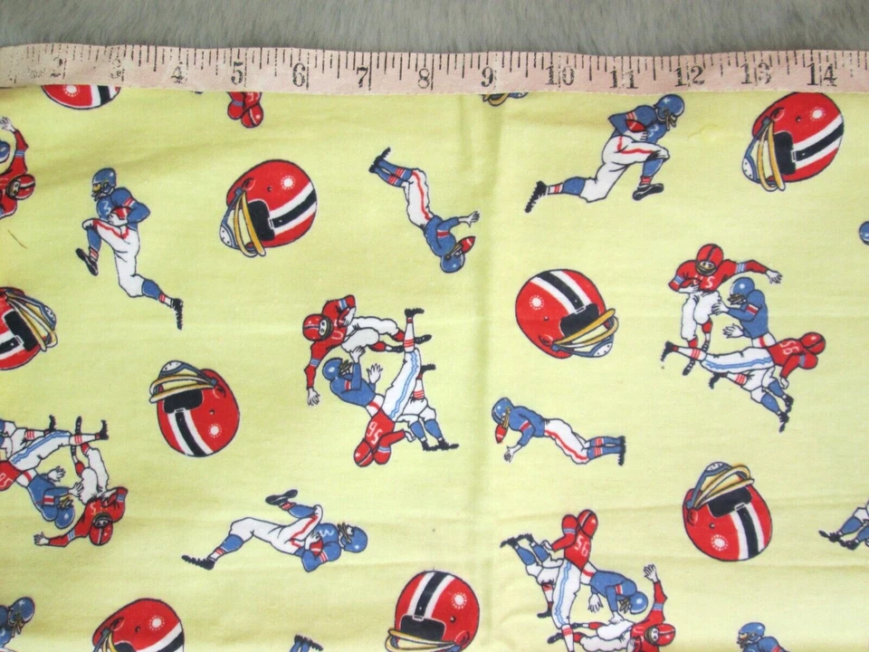 Vintage Cotton Flannel Football Fabric Juvenile Yellow Red Blue Player Helmet 2Y - Image 3 of 4