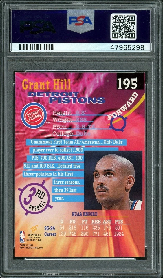 PSA 10 - 1994 TOPPS STADIUM CLUB Rookie Graded Card GRANT HILL - POP 48 - Image 2 of 3