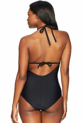 NWT COASTAL BLUE WOMEN'S EBONY CROCHET V-NECK ONCE PIECE SWIM SUIT