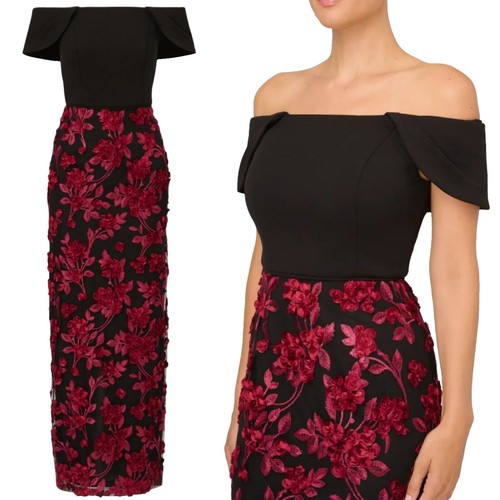 Adrianna Papell Beaded Illusion Bodice Mesh Gown Dress Sz 4 Lead | eBay