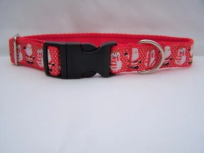 HANDMADE Christmas dog collar gift red santas & snowmen for small, medium & large dogs