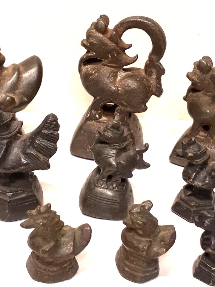 9 Relatively Rare Antique 19th century Burmese Opium Weights, - Image 2 of 4