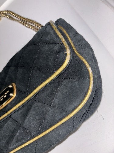 MICHAEL KORS Jet Set Black Gold Suede Quilted Leather Chain Bag Used - Picture 3 of 10