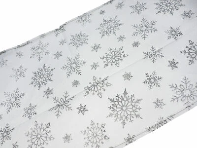 DAVIES PRODUCTS Sheer Voile Christmas Table Runner - 150 X 32cm - Grey Silver Snowflakes
