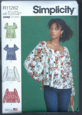 NEW/UNCUT R11262 Simplicity Pattern Misses Tops w/4 Style Variations Size 16-24