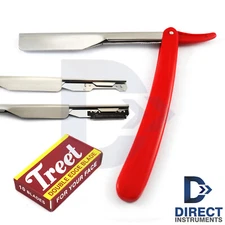 Red Slider Straight Edge Barber Shaving Razor Light Weight Plastic Handle